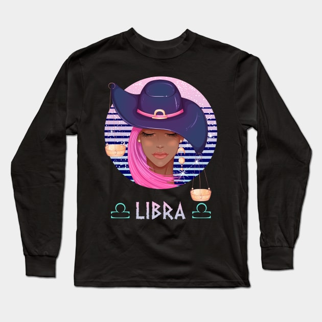 Retro Libra Zodiac Long Sleeve T-Shirt by NatalitaJK